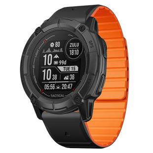 For Garmin Instinct 2X Dual Color Magnetic Quick Release 26mm Silicone Watch Band(Black+Orange)