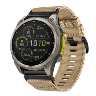 For Garmin Fenix 8 MIP 47mm Nylon Canvas Quick Release 22mm Watch Band(Khaki)