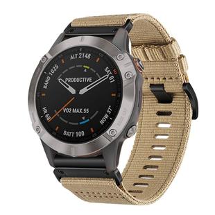 For Garmin Fenix 6 Sapphire GPS Nylon Canvas Quick Release 22mm Watch Band(Khaki)