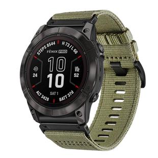 For Garmin Fenix 7X Pro Nylon Canvas Quick Release 26mm Watch Band(Olive Green)