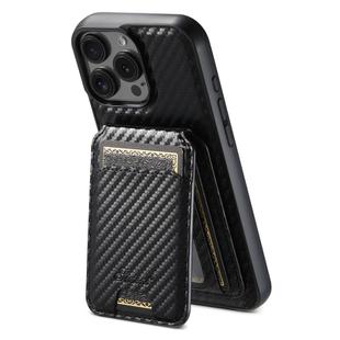 For iPhone 16 Pro Max Suteni TXWH18 Carbon Fiber Texture Detachable Wallet MagSafe Phone Case(Black)