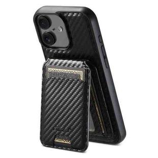 For iPhone 16 Plus Suteni TXWH18 Carbon Fiber Texture Detachable Wallet MagSafe Phone Case(Black)