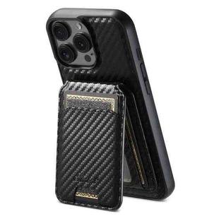 For iPhone 12 Pro Max Suteni TXWH18 Carbon Fiber Texture Detachable Wallet MagSafe Phone Case(Black)