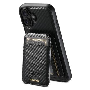 For iPhone 17 Suteni TXWH18 Carbon Fiber Texture Detachable Wallet MagSafe Phone Case(Black)
