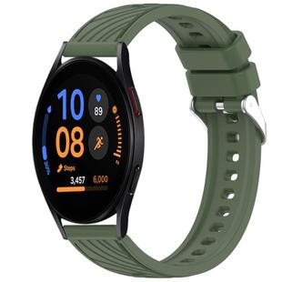 For Samsung Galaxy Watch FE 40mm Stripe Texture Silicone 20mm Watch Band(Dark Green)