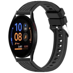 For Samsung Galaxy Watch FE 40mm Stripe Texture Silicone 20mm Watch Band(Black)