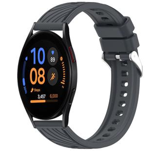 For Samsung Galaxy Watch FE 40mm Stripe Texture Silicone 20mm Watch Band(Dark Gray)