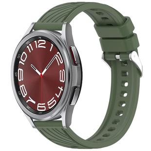 For Samsung Galaxy Watch 6 Classic 47mm Stripe Texture Silicone 20mm Watch Band(Dark Green)