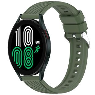 For Samsung Galaxy Watch 4 44mm Stripe Texture Silicone 20mm Watch Band(Dark Green)