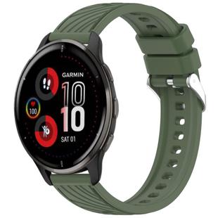 For Garmin Venu 2 Plus Stripe Texture Silicone 20mm Watch Band(Dark Green)