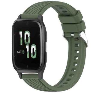 For Garmin Forerunner Sq2 / Sq2 Music Stripe Texture Silicone 20mm Watch Band(Dark Green)