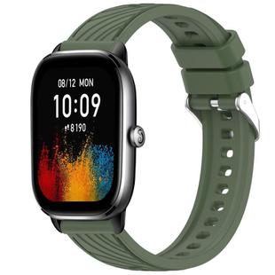 For Amazfit GTS 4 Mini Stripe Texture 20mm Silicone Watch Band(Dark Green)