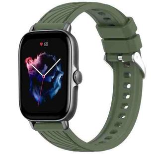 For Amazfit GTS 3 Stripe Texture 20mm Silicone Watch Band(Dark Green)