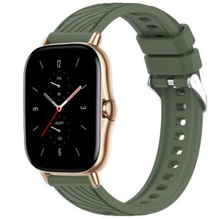 For Amazfit GTS 2 Stripe Texture 20mm Silicone Watch Band(Dark Green)