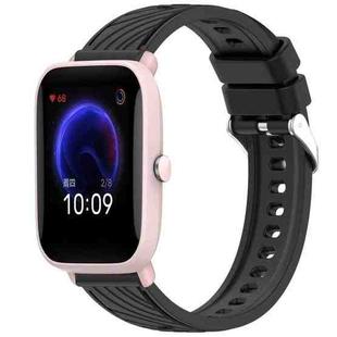 For Amazfit Pop Pro Stripe Texture 20mm Silicone Watch Band(Black)