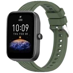 For Amazfit Bip3 Stripe Texture 20mm Silicone Watch Band(Dark Green)