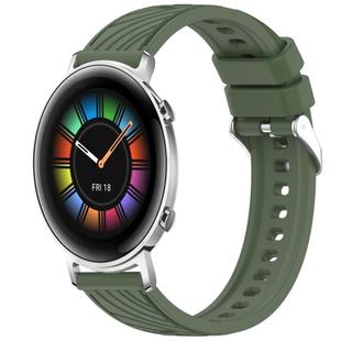 For Huawei Watch GT 2 42mm Stripe Texture 20mm Silicone Watch Band(Dark Green)