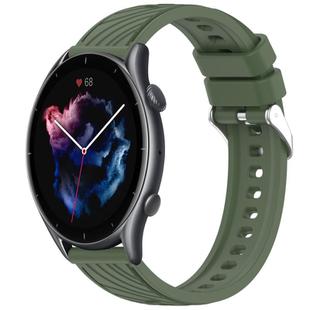 For Amazfit GTR 3 Stripe Texture 22mm Silicone Watch Band(Dark Green)