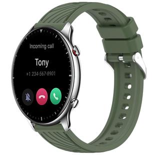 For Amazfit GTR 2 Stripe Texture 22mm Silicone Watch Band(Dark Green)