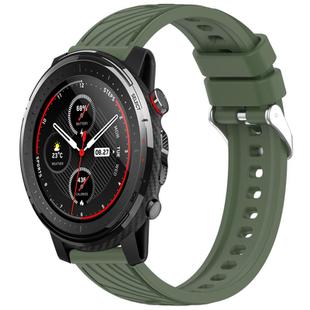 For Amazfit 3 Stripe Texture 22mm Silicone Watch Band(Dark Green)