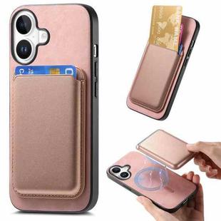 For iPhone 17 Retro Magsafe Card Bag PU Back Cover Phone Case(Pink)