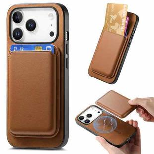 For iPhone 17 Pro Retro Magsafe Card Bag PU Back Cover Phone Case(Brown)