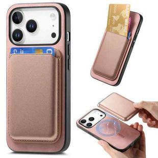 For iPhone 17 Pro Max Retro Magsafe Card Bag PU Back Cover Phone Case(Pink)