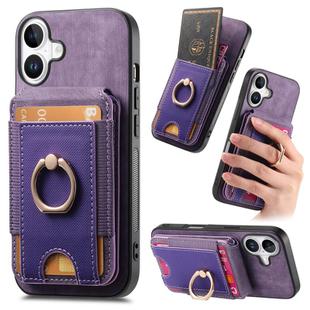 For iPhone 16 Retro Splitable Magnetic Stand Card Bag Leather Phone Case(Purple)