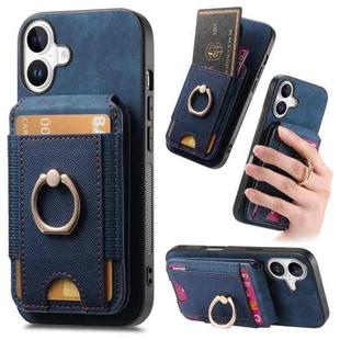 For iPhone 16 Retro Splitable Magnetic Stand Card Bag Leather Phone Case(Blue)