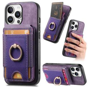 For iPhone 16 Pro Retro Splitable Magnetic Stand Card Bag Leather Phone Case(Purple)