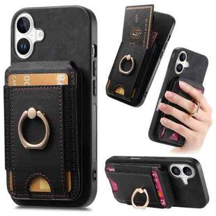 For iPhone 17 Retro Splitable Magnetic Stand Card Bag Leather Phone Case(Black)
