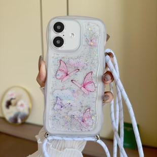 For iPhone 16 Plus Crossbody Wave Edge Butterfly TPU Phone Case(White)