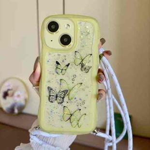 For iPhone 15 Plus Crossbody Wave Edge Butterfly TPU Phone Case(Yellow)