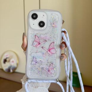 For iPhone 14 Crossbody Wave Edge Butterfly TPU Phone Case(White)