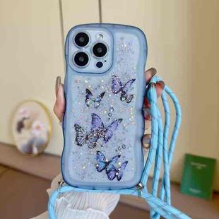 For iPhone 13 Pro Crossbody Wave Edge Butterfly TPU Phone Case(Blue)