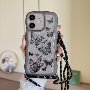 For iPhone 11 Crossbody Wave Edge Butterfly TPU Phone Case(Black)