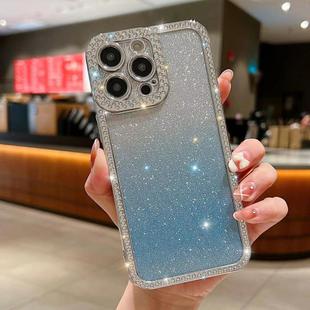 For iPhone 16 Pro Max Diamond Gradient Glitter Plated TPU Phone Case(Blue)