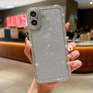 For iPhone 16 Plus Diamond Gradient Glitter Plated TPU Phone Case(Silver)