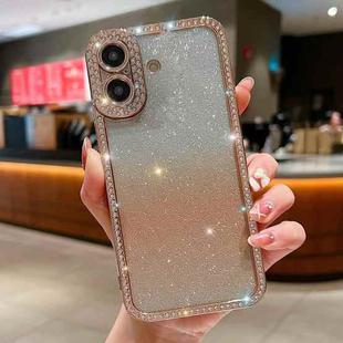 For iPhone 16 Diamond Gradient Glitter Plated TPU Phone Case(Gold)