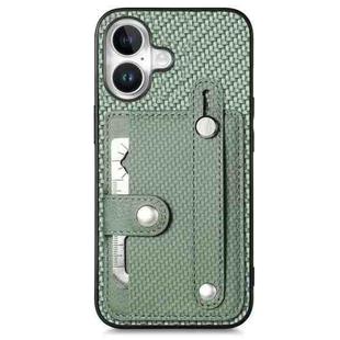 For iPhone 16 Wristband Kickstand Card Wallet Back Phone Case with Tool Knife(Green)