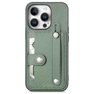 For iPhone 16 Pro Max Wristband Kickstand Card Wallet Back Phone Case with Tool Knife(Green)