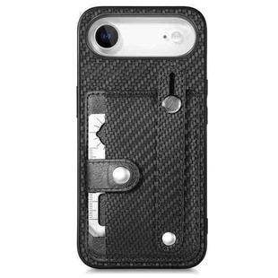 For iPhone Air Wristband Kickstand Card Wallet Back Phone Case with Tool Knife(Black)