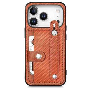For iPhone 17 Pro Wristband Kickstand Card Wallet Back Phone Case with Tool Knife(Brown)