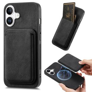 For iPhone 16 Plus Retro Leather Card Bag Magnetic Phone Case(Black)