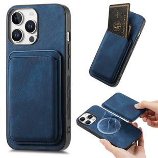 For iPhone 16 Pro Max Retro Leather Card Bag Magnetic Phone Case(Blue)