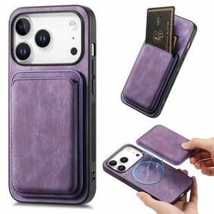 For iPhone 17 Pro Retro Leather Card Bag Magnetic Phone Case(Purple)