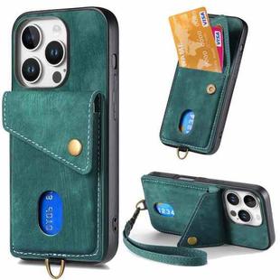 For iPhone 16 Pro Retro Card Wallet Fold Leather Phone Case with Strap(Green)