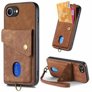 For iPhone 16e Retro Card Wallet Fold Leather Phone Case with Strap(Brown)