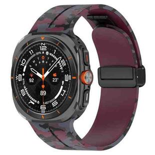 For Samsung Galaxy Watch Ultra 47mm Magnetic Folding Buckle Silicone Watch Band(Camouflage Wine Red)