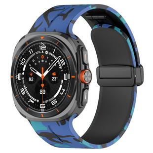 For Samsung Galaxy Watch Ultra 47mm Magnetic Folding Buckle Silicone Watch Band(Camouflage Blue)